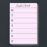 Skriva den kända rosa weeklyen för att göra listar post-it block<br><div class="desc">Planera ut dina viktigaste uppgifter och förpliktelser Måndag till och med söndag med ett ljust - rosa veckoplanner/to listar med ditt namn i en svart skrivar upptill stilsorten. Dagarna av veckan delas in i den storleksanpassade jämliket - ror med det första brev av varje dag på det vänstert. Skräddarsy den...</div>