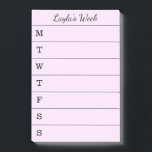 Skriva den kända rosa weeklyen för att göra listar post-it block<br><div class="desc">Planera ut dina viktigaste uppgifter och förpliktelser Måndag till och med söndag med ett ljust - rosa veckoplanner/to listar med ditt namn i en svart skrivar upptill stilsorten. Dagarna av veckan delas in i den storleksanpassade jämliket - ror med det första brev av varje dag på det vänstert. Skräddarsy den...</div>