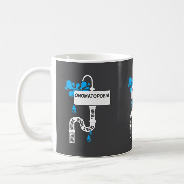 Skriva eller poesi på kreativet Onomatopoeia Kaffemugg (Vänster)