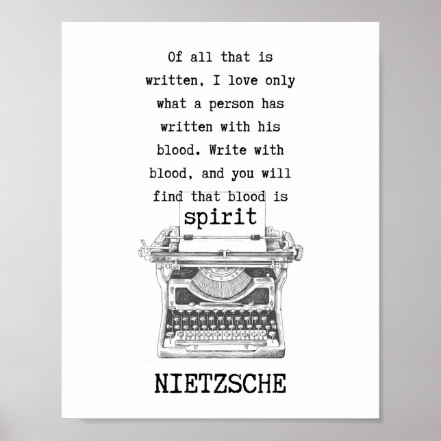 SKRIVA med skrivmaskin citat av Nietzsche Poster (Framsidan)