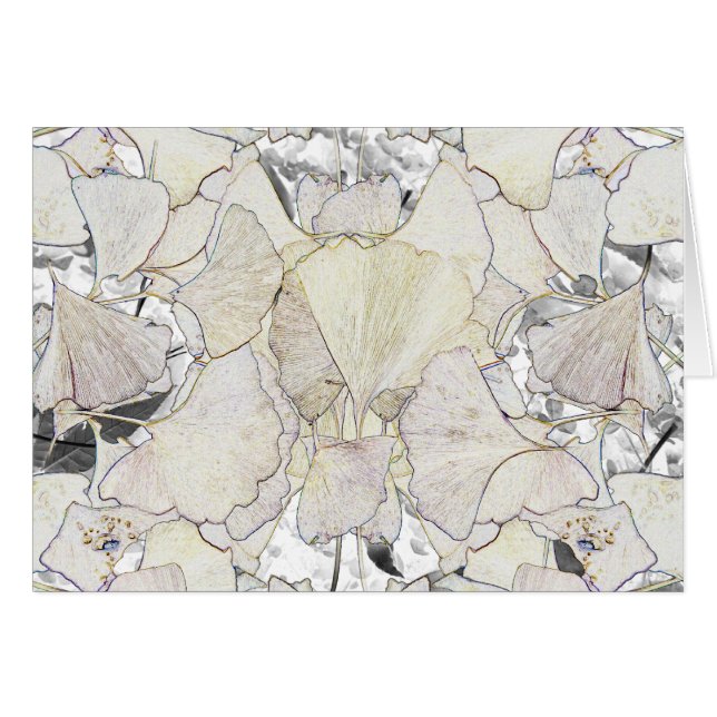 Skriva, och bläck avbildar av gingkolöv hälsningskort (Framsidan Horizontal)