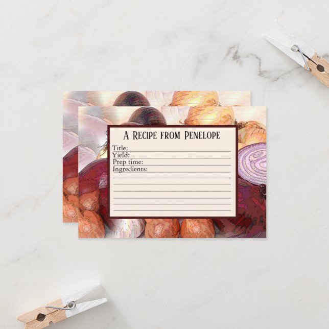 Skriva om receptlök med vitlök och Namn Kort (Fram/Back In Situ)