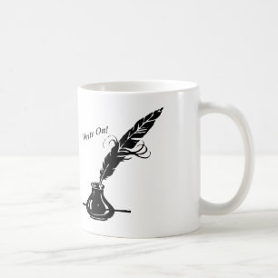 Skriva på! Quillbläck på en kaffekopp