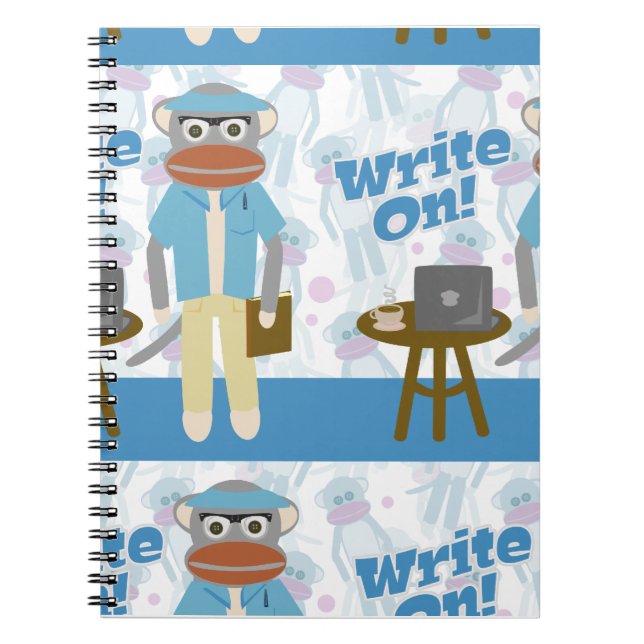 Skriva på! Writer Sock monkey Roligt Toon Mönster  Anteckningsbok Med Spiral (Framsidan)