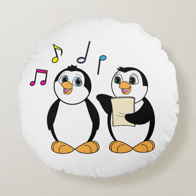 Skriva Penguins med musik och anteckningar Rund Kudde (Framsidan)