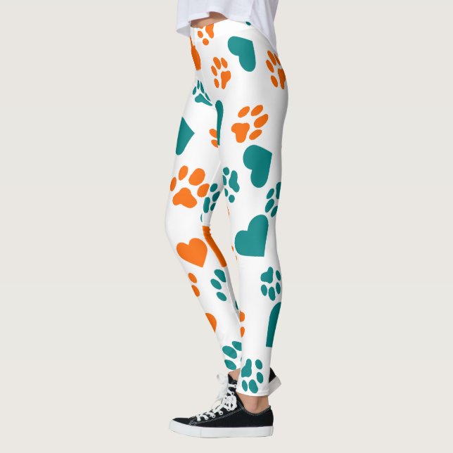 Skriva ut och höra på kugghjul - Orange och blått Leggings (Vänster)