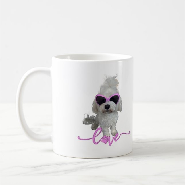Skriva ut på maltesiska Rosa Glasses Kärlek Paw Pr Kaffemugg (Vänster)