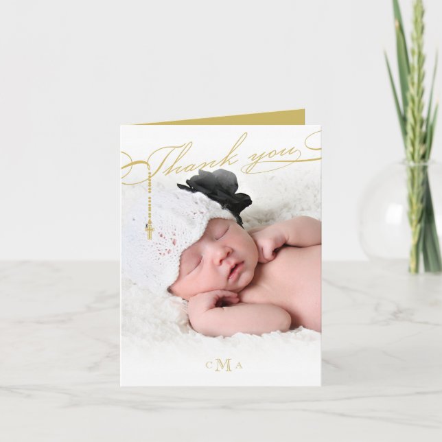 Skrivad fotoreligiösa för radband arg Monogram Tack Kort (Framsida)