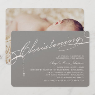Skrivad religiösa för foto för Christeningkorgrått Inbjudningar