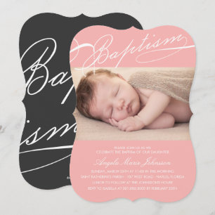 Skrivad religiösa för foto för dopradbandkor rosa inbjudningar