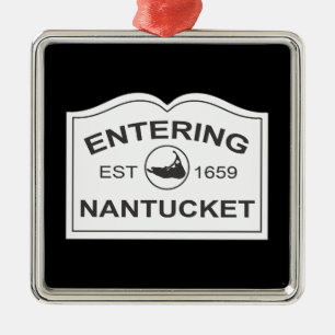Skrivande in Nantucket Est. 1659 underteckna i Julgransprydnad Metall