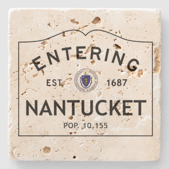 Skrivande in Nantucket Travertinekustfartyg Underlägg Sten (Framsidan)
