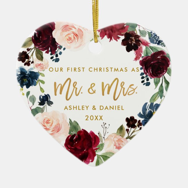 Skrivar blom- guld för vattenfärgen första jul julgransprydnad keramik (Framsidan)