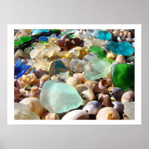 Skrivar grön Seaglass för blått konst ut kust- Poster