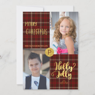Skrivar Jolly guld för järneken fotojul för Tartan Julkort