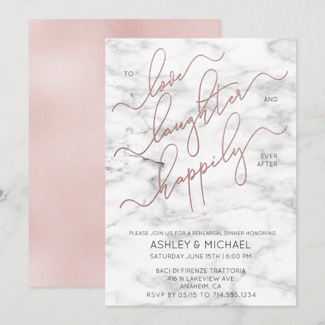 Skrivar rosa guld för rodnaden inbjudningar (Fram/baksida)