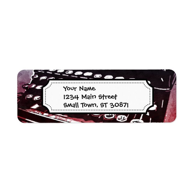 Skrivare med skrivmaskin Blue Red Pop Art Returadress Etikett (Framsidan)