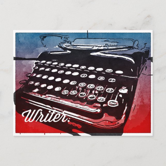 Skrivare med skrivmaskin Blue Red Pop Art Vykort (Framsida)
