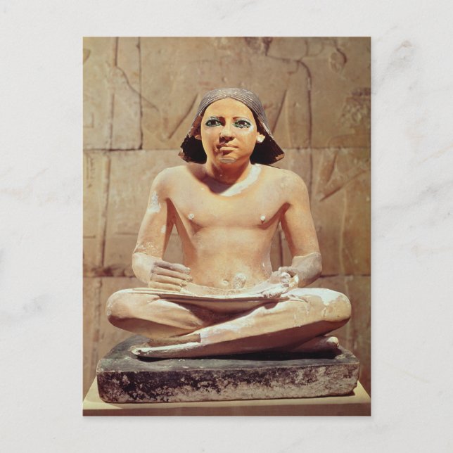 Skrivare sittande med korslagda ben vykort (Framsida)