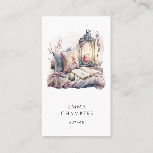 Skrivarens vattenfärgsläshörn visitkort (Framsida)