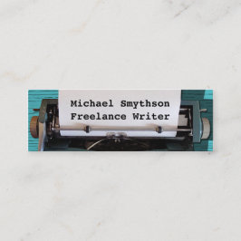 Skrivarförfattare Retro Typewriter på Blue Wood 2 Mini Visitkort