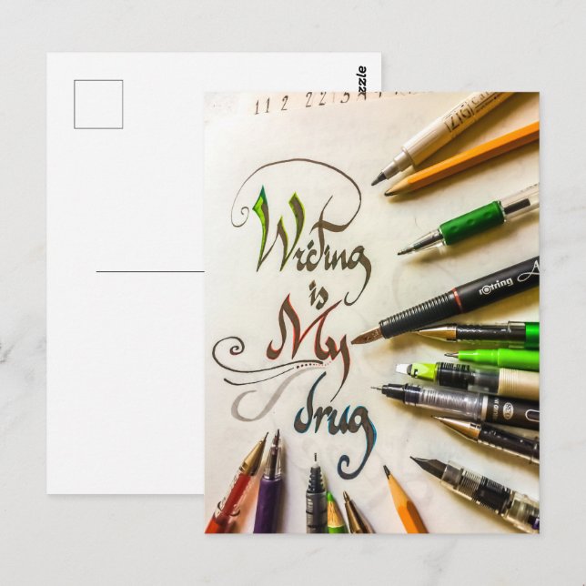Skrivarmanifest pennor och pennor vykort (Fram/baksida)