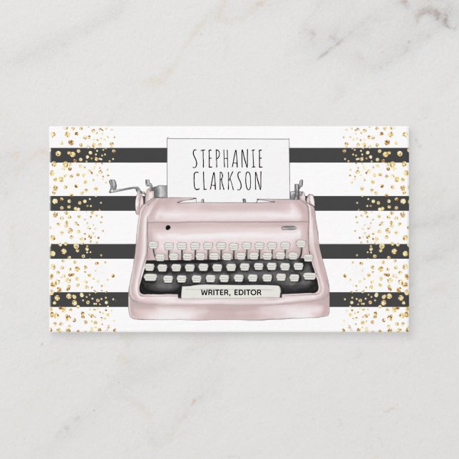 Skrivarredigeraren rosa Typewriter Rand Guld Glitt Visitkort (Framsida)