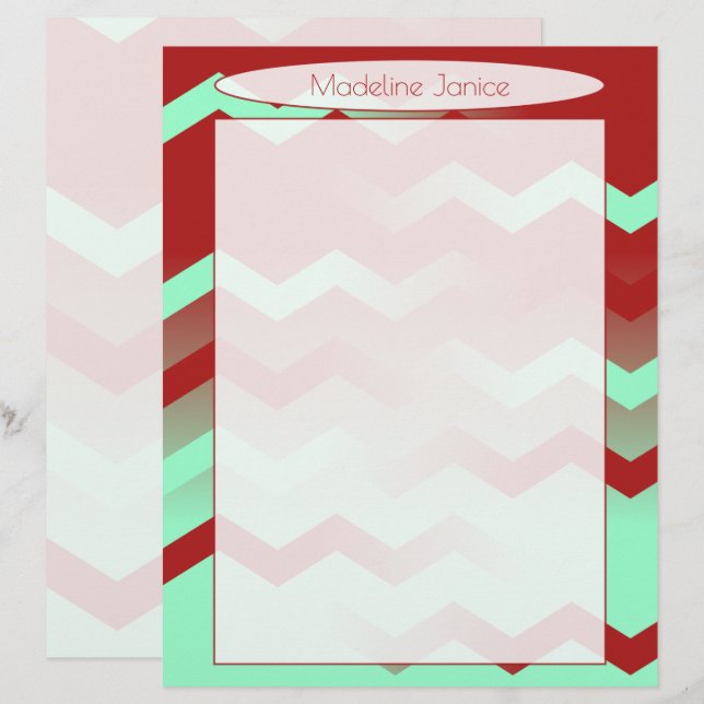 Skrivarstorlek, maron- och Aqua Chevron Stationery Brevhuvud (Fram/baksida)