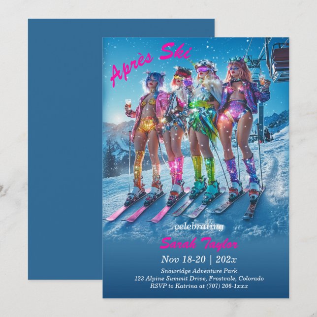 Skrivbar Après ski Bachelorette-mall Inbjudningar (Fram/baksida)
