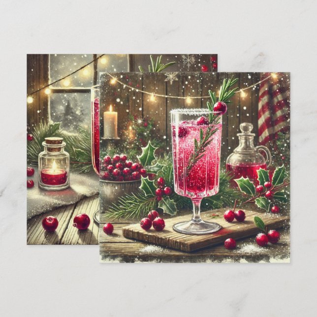 Skrivbar helårshårdryck Cranberry Fizz Inbjudningar (Fram/baksida)
