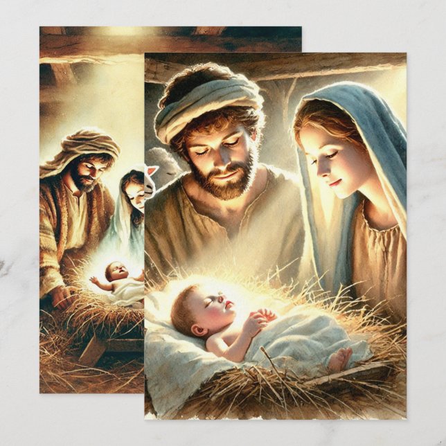 Skrivbar Mary Joseph & Jesus Nativitetsbok Inbjudningar (Fram/baksida)