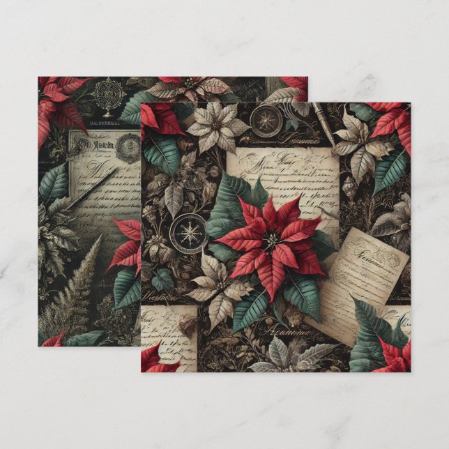 Skrivbar Mörk Akademia Poinsettia Stationery Inbjudningar (Fram/baksida)