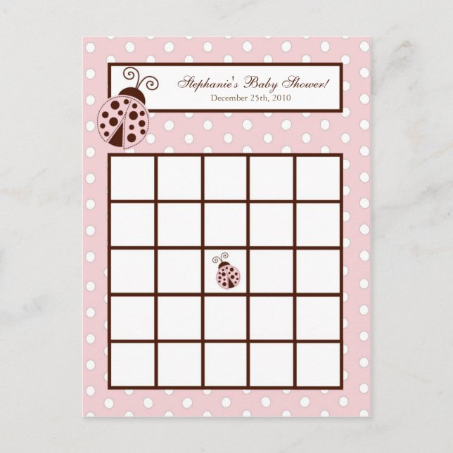 Skrivbar Rosa för Bingo Card Ladybug Inbjudan Vykort (Framsida)