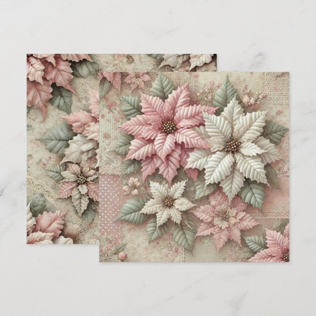 Skrivbar Shabby chic Fabric Poinsettia-skrapbok Inbjudningar (Fram/baksida)