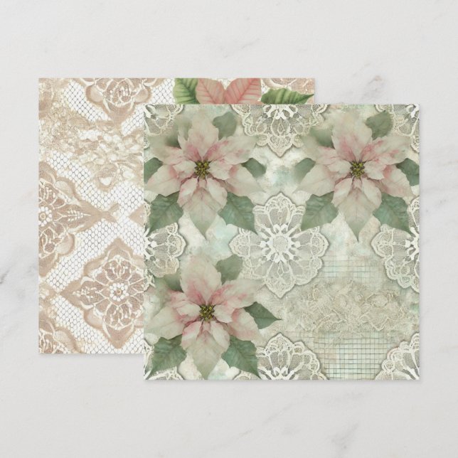 Skrivbar Shabby chic Poinsettia och Snöre-skrapbok Inbjudningar (Fram/baksida)