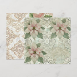Skrivbar Shabby chic Poinsettia och Snöre-skrapbok Inbjudningar