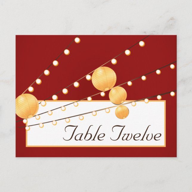 Skrivbara Platskort Papperslyktor på Röd Kinesisk Vykort (Framsida)