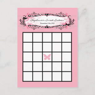 Skrivbart Bingo Card Girly Butterfly Zebra tryck Vykort