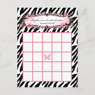 Skrivbart Bingo Card Girly Butterfly Zebra tryck Vykort