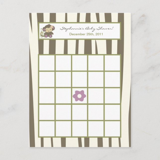 Skrivbart Bingo Card Jacana Girl Jungle Zoo Animal Inbjudan Vykort (Framsida)