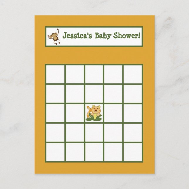 Skrivbart Bingo Card Jungle Spädbarn Inbjudan Vykort (Framsida)