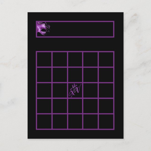Skrivbart Bingo Card Mis XV Lila Lilac Black Vykort (Framsida)