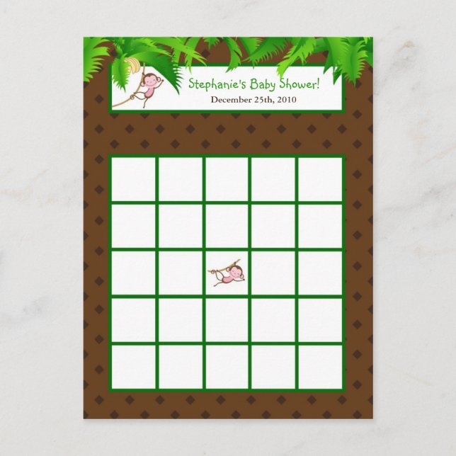 Skrivbart Bingo Card Monkey Swing Jungle Safari Zo Inbjudan Vykort (Framsida)