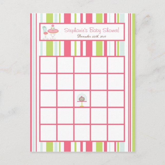 Skrivbart Bingo Card Tea Party Rosa Pastel Flowers Vykort (Framsida)