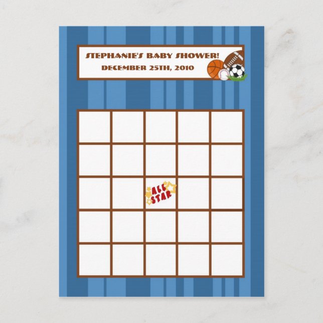 Skrivbart Bingo-kort, blå, med alla stjärnor Inbjudan Vykort (Framsida)