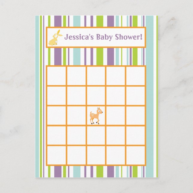 Skrivbart Hårig för Bingo Card Woodland Animals Inbjudan Vykort (Framsida)