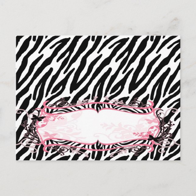 Skrivbart platskort Girly Butterfly Zebra tryck Vykort (Framsida)