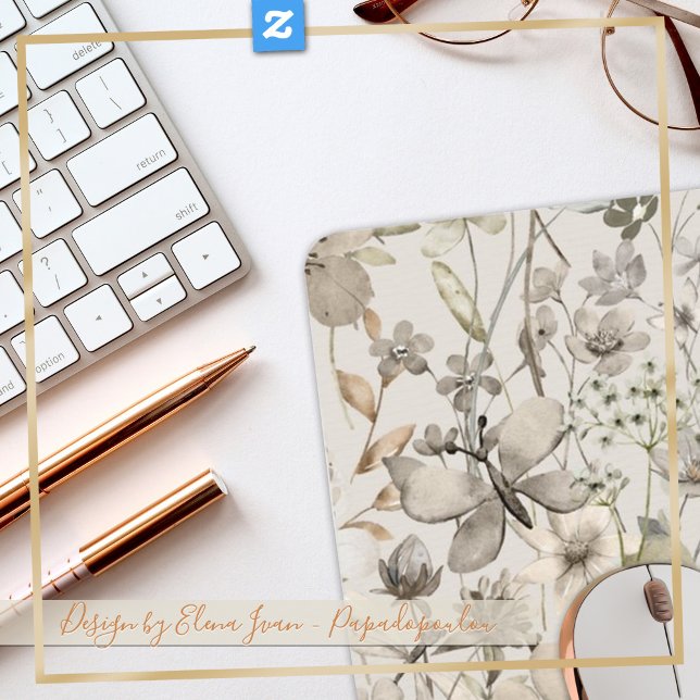Skrivbord cool - beige elfenben vacker dekoration musmatta (My elegant floral on this mouse pad)