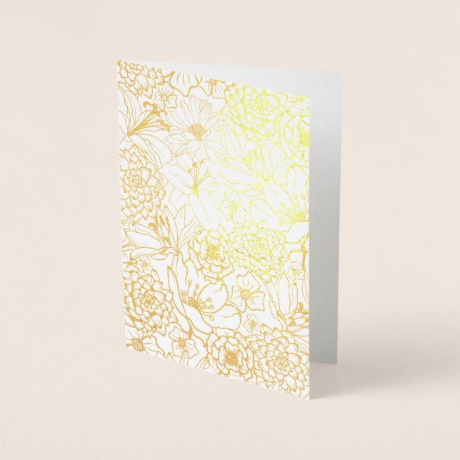 SKRIVBORD FÖR blommönster REAL GOLD FOIL UTSKRIFTS Folierat Kort (Framsida)