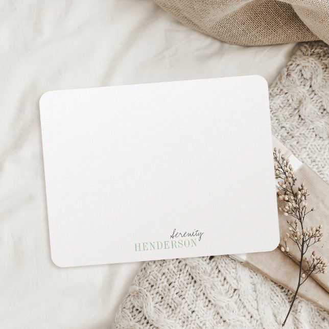 Skrivbord med minimal personlig för grönt anteckningskort (Green Minimalist personalized stationery Note Card)